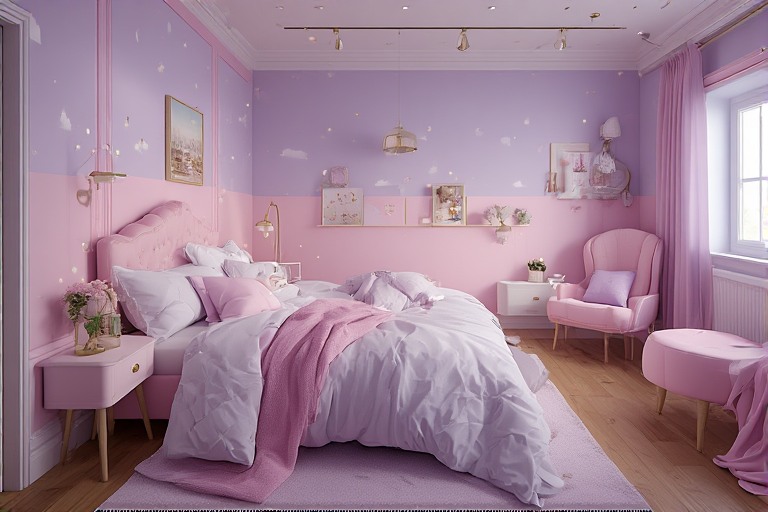 Lavender and Pink Two Color Combination Bedroom Walls