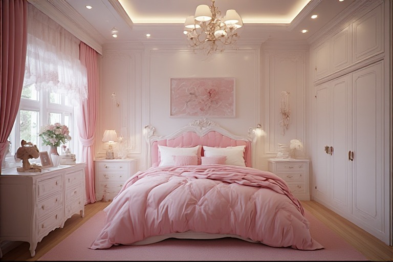 White and Pink Bedroom Design