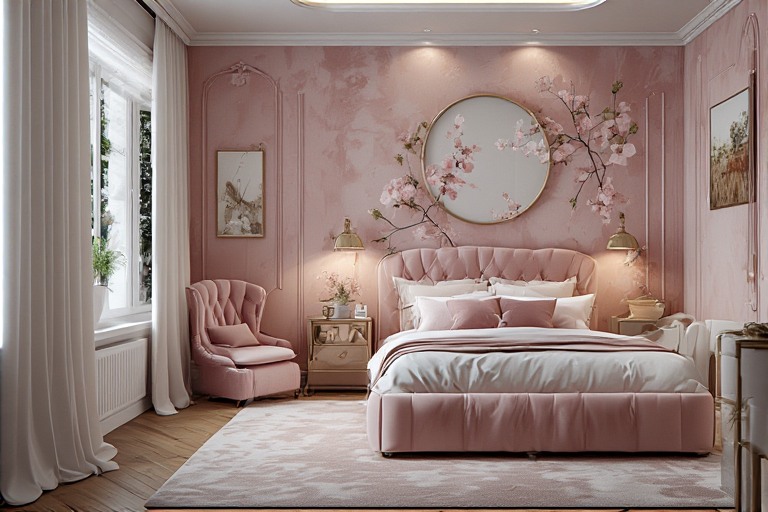 Pink and White Two Color Combination Bedroom Walls