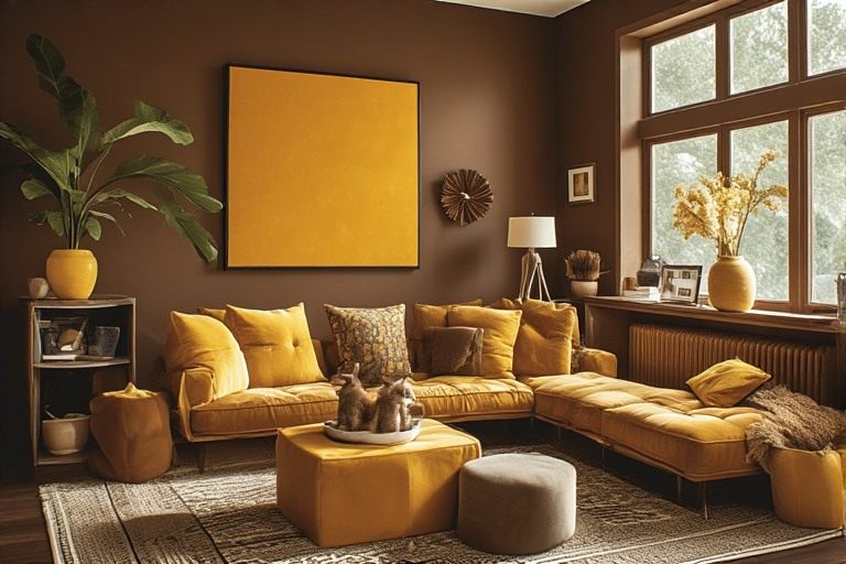 Brown and mustard yellow kitchen colour combination