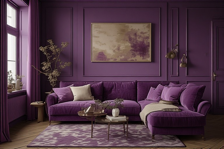 Plum Beige Colour Combination For Living Room With Purple