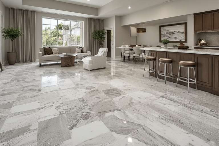 Polished + Leather-Finish Granite – Dual-Texture, Modern & Sophisticated Contrast Style