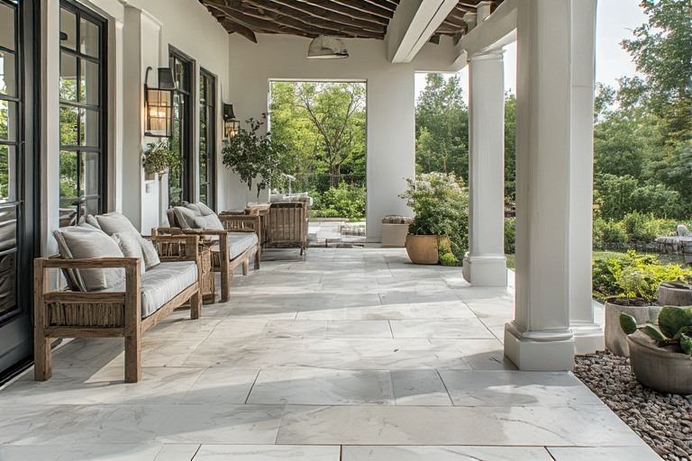 Bright polished garden tiles for covered porches and entryways