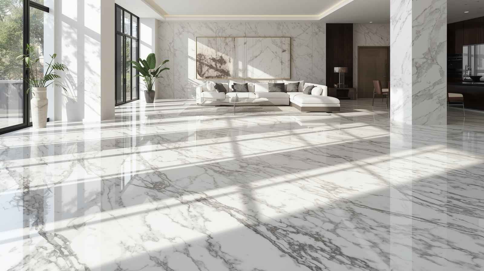 Polished White Marble Tiles for Spacious Living Rooms