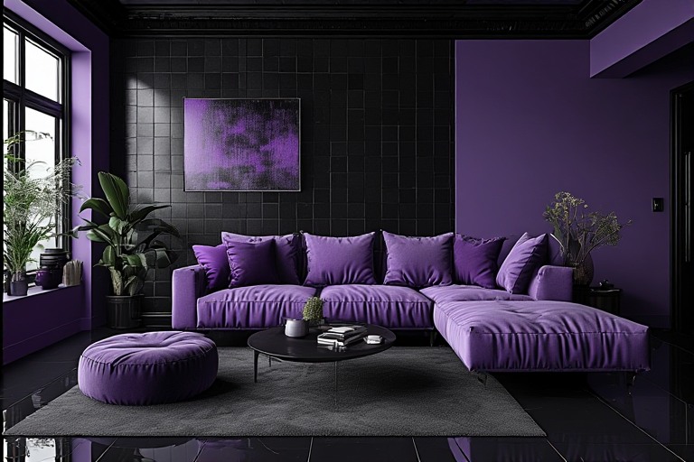 Black Purple Colour Combination For Living Room