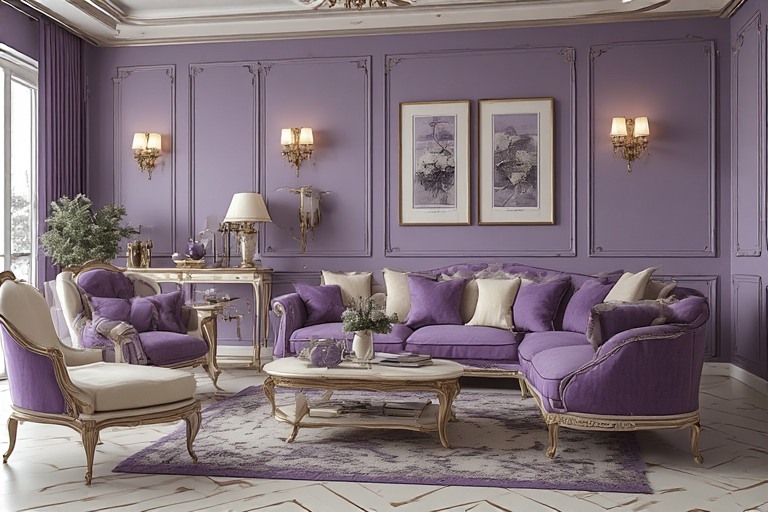 Cream Purple color combination for living room