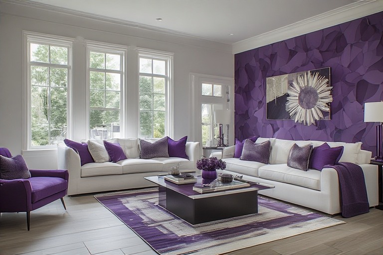 White & Purple Colour Combination for living room