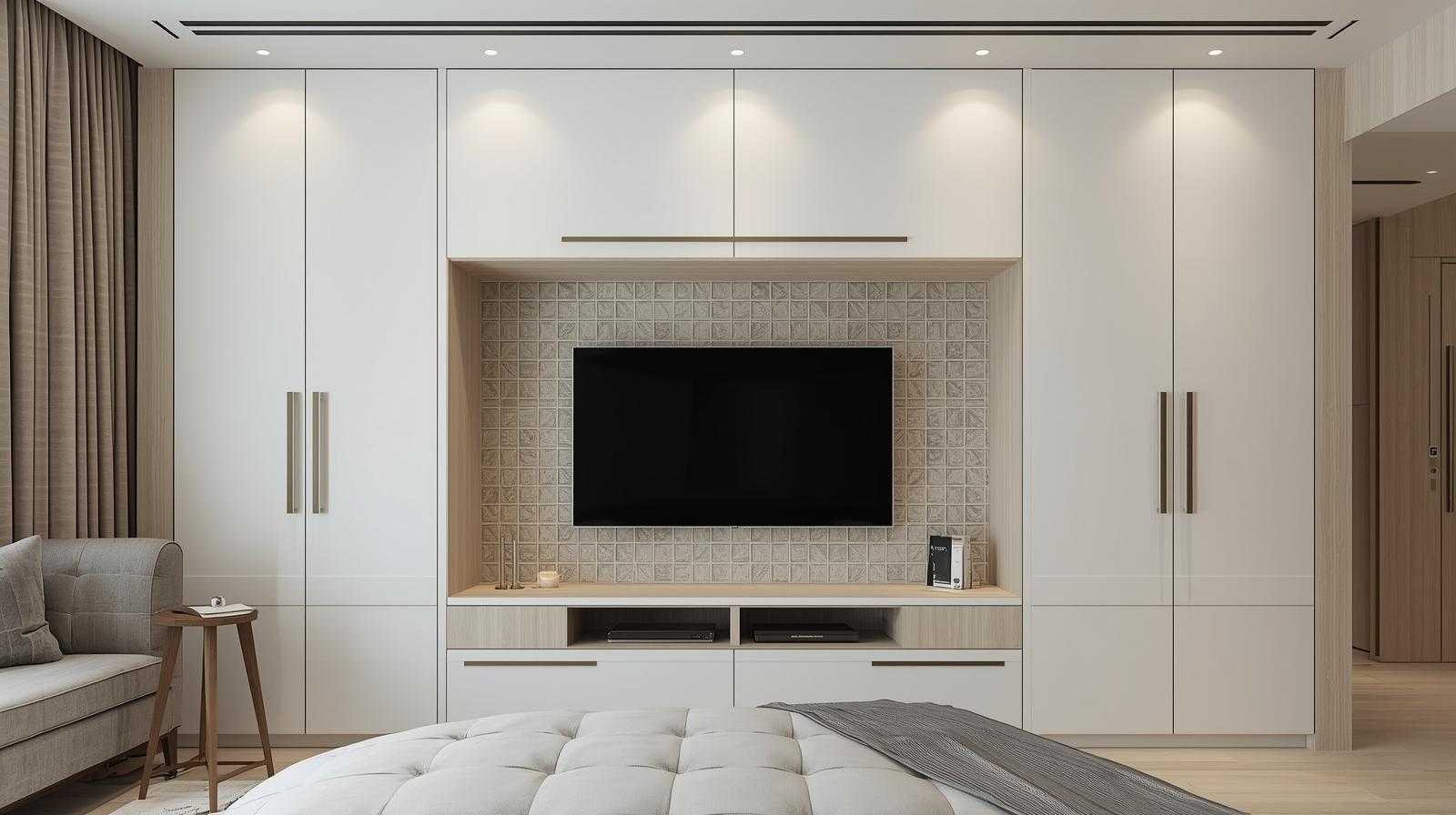 Recessed Niche TV Unit Design for Clean Lines and Modern Bedroom Walls