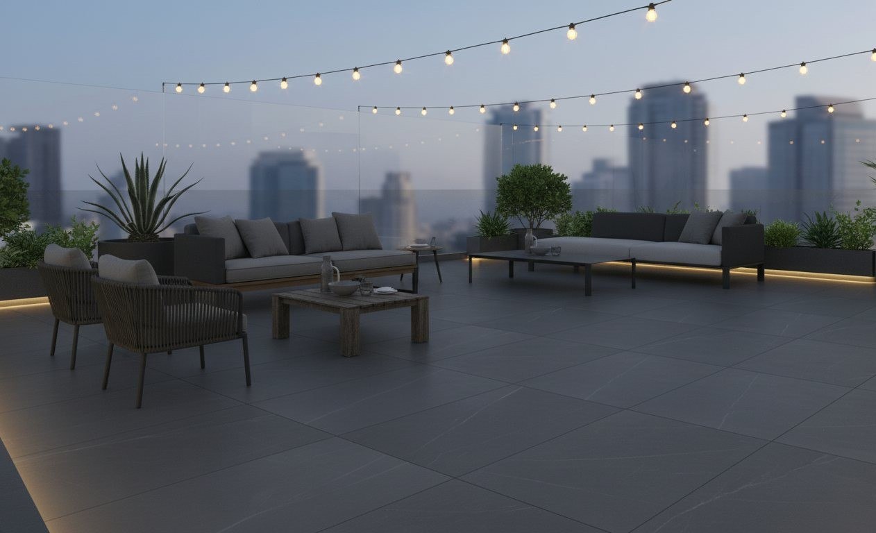 Rooftop Lounge with Anti-Slip Porcelain Tiles