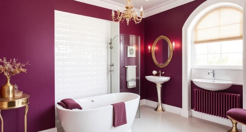 Royal Plum Accent Walls and White Ceramic Tiles