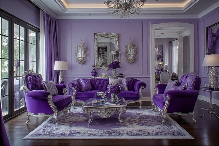 Silver Royal Purple Colour Combination For Living Room