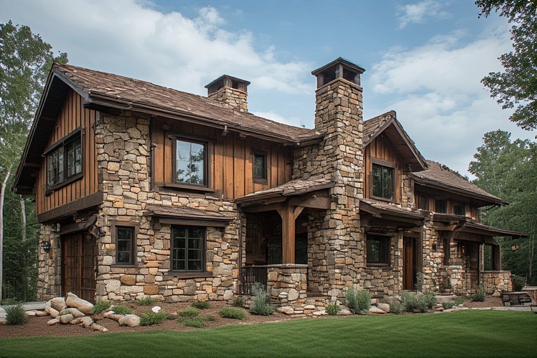 Rustic House Design for Exteriro Stone Cladding