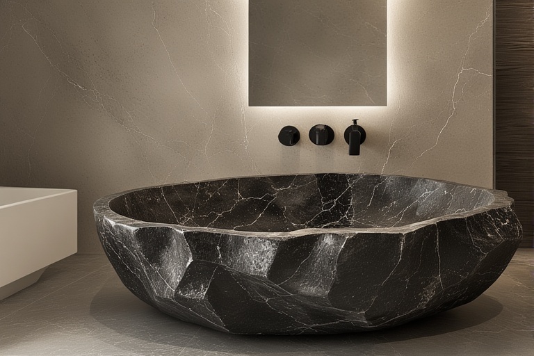 Rustic Finish Granite Basins for a Natural Aesthetic in Bathroom Interiors