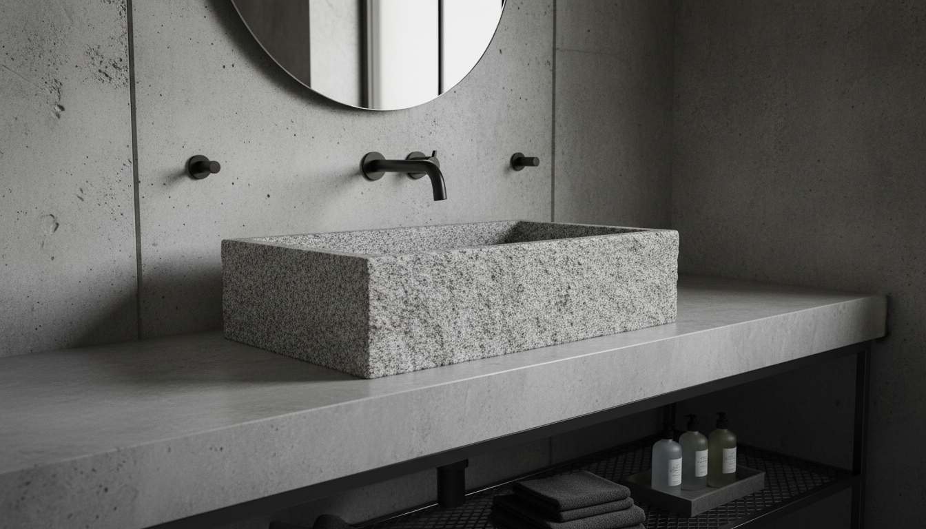 Industrial grey table top wash basin granite design for rustic bathrooms