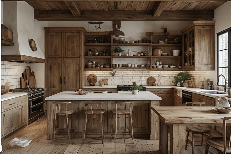 Rustic House Design For Kitchen with Wooden Cabinets
