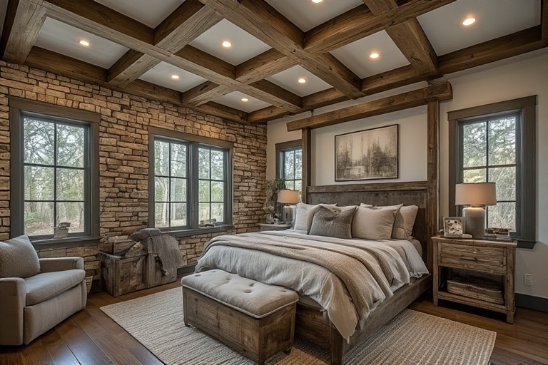Rustic Wood Beams Luxury Ceiling Design for Bedroom