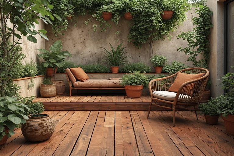 Rustic Wooden Deck with Terracotta Tiles