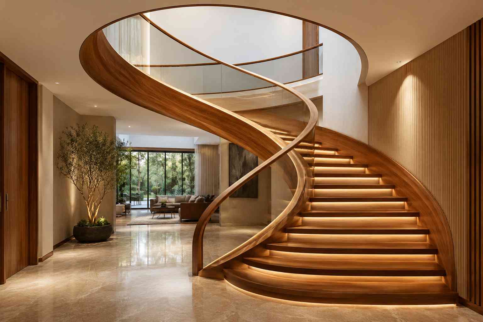 S-Shaped Wooden Staircase Design