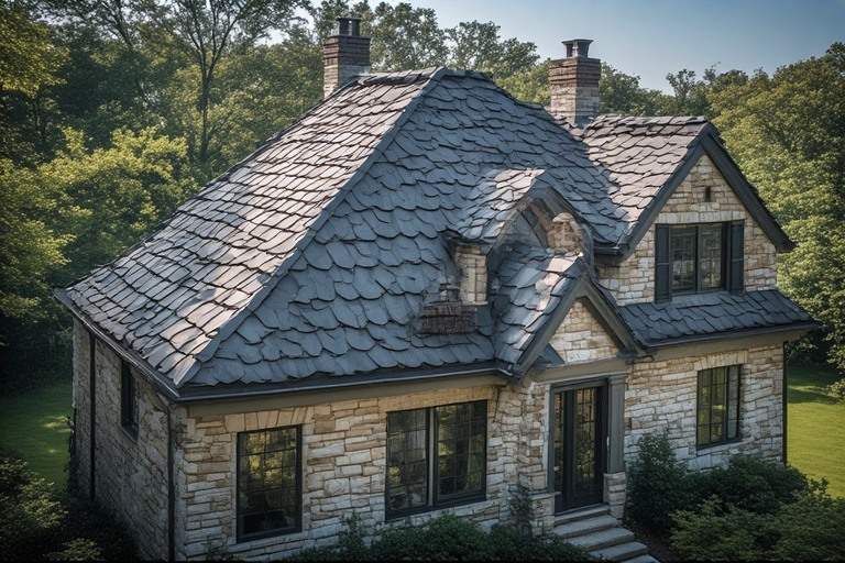 Whimsical scalloped roof tile texture for artistic and cottage-style homes