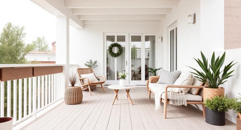 Scandinavian-Style Balcony with Light Wood Tiles