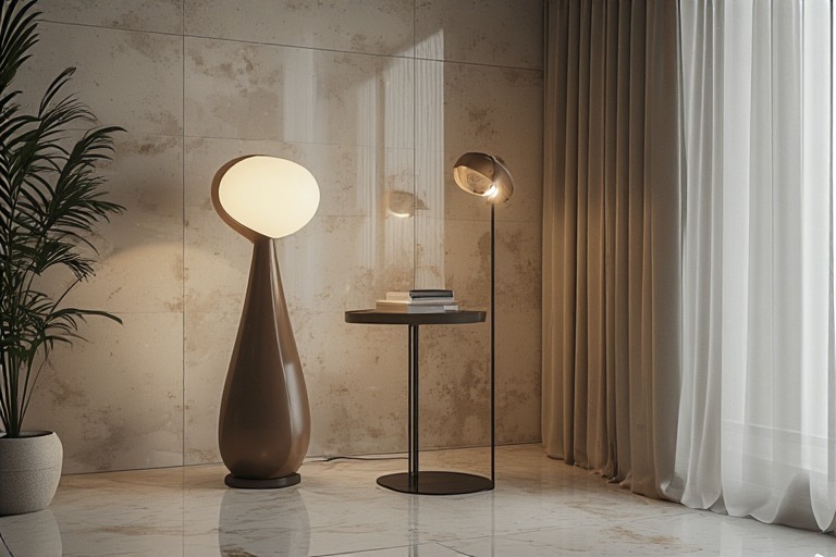 Corner Decoration Ideas for Living Room with Sculptural Lamp