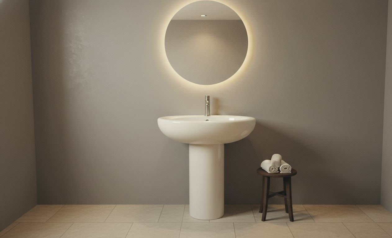 Sleek Oval Basin with Slim Pedestal