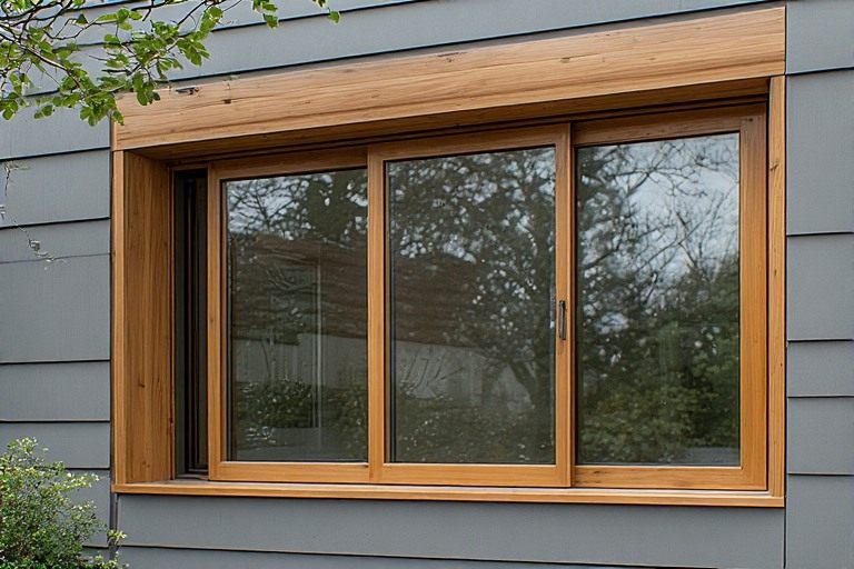 Sleek wooden sliding window design for compact spaces