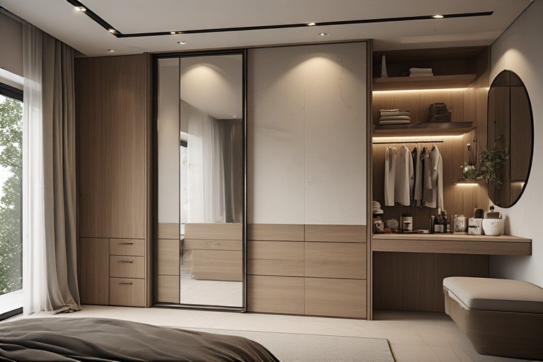 Sliding door wardrobe with dressing table for compact bedrooms