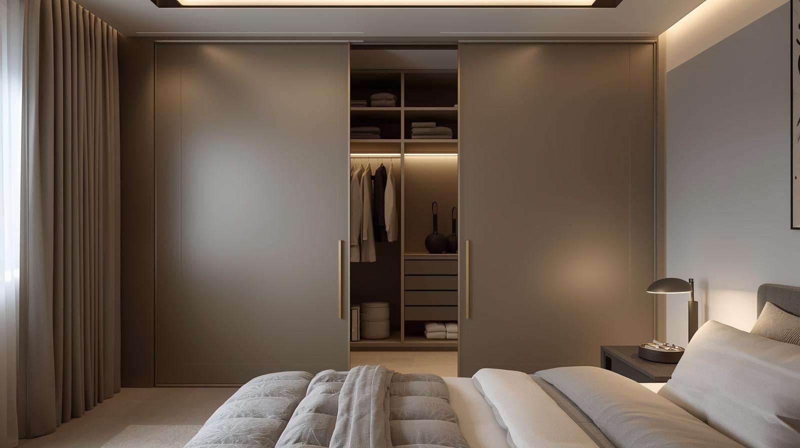 Sliding door wardrobes for space optimisation bring modern functionality and sleek design to compact bedrooms.