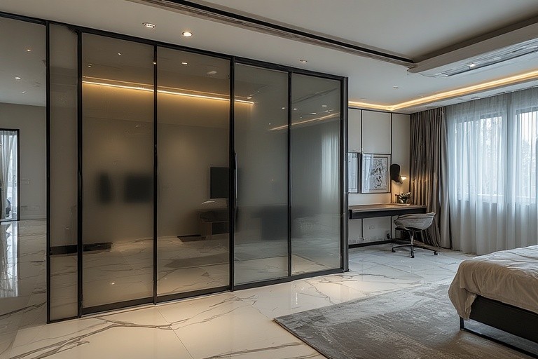 Sliding Glass Door Wardrobe with Study Table