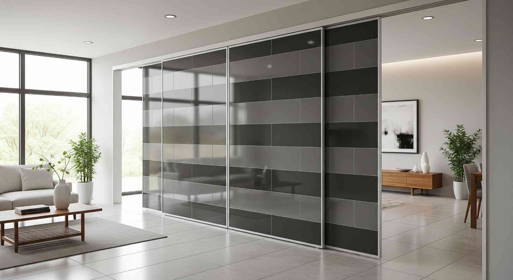 Tiled TV Unit Partition for Hall and Living Room Zoning