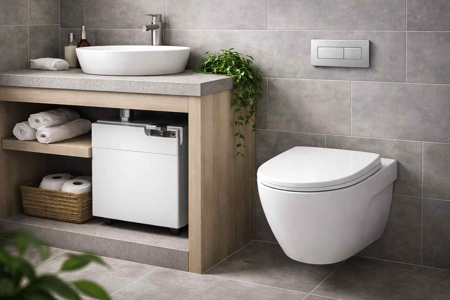 Under-counter slim flush tank design.