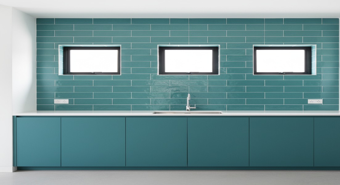 Small Square Windows with Coordinated Coloured Tiles