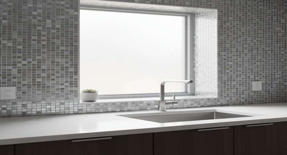 Small Window with Frosted Glass & Mosaic Tiles