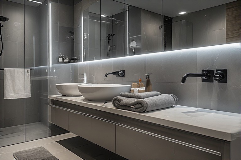 Smart tech enabled modern bathroom interior design