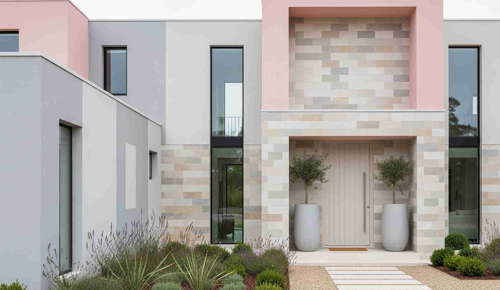 Soft Pastel Pink and Light Grey with Textured Tiles