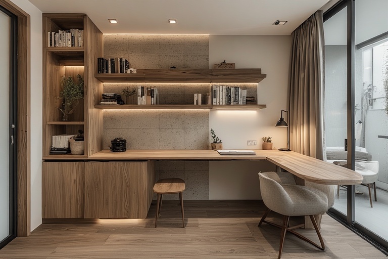 Solid Wood Study Table with Adjustable Shelves for Versatile Workspace