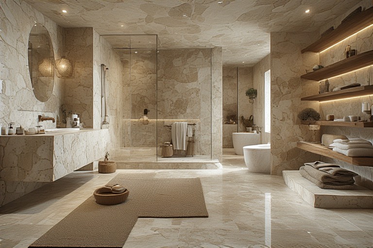 Bathroom Tiles Design with Spa-Inspired Natural Textures