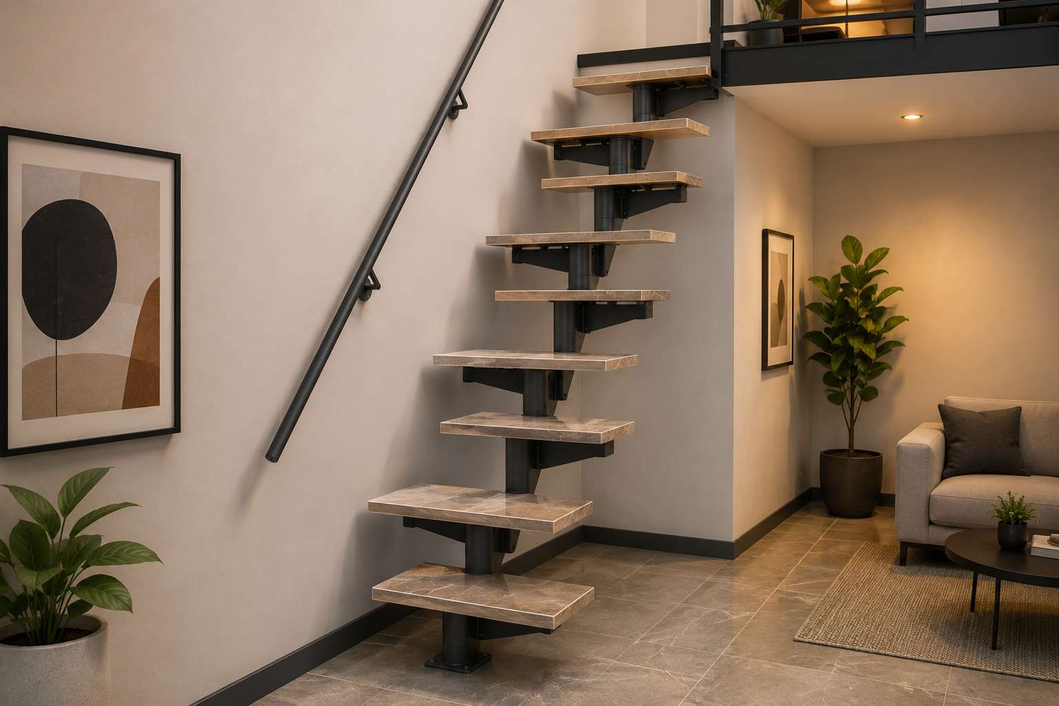 Alternating Tread Wooden Staircase Design