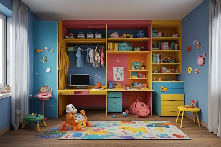 Space-Saving Kids' Wardrobe with Study Table