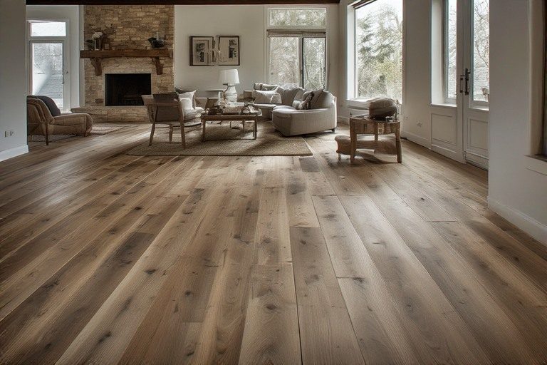 Staggered plank wood floor design