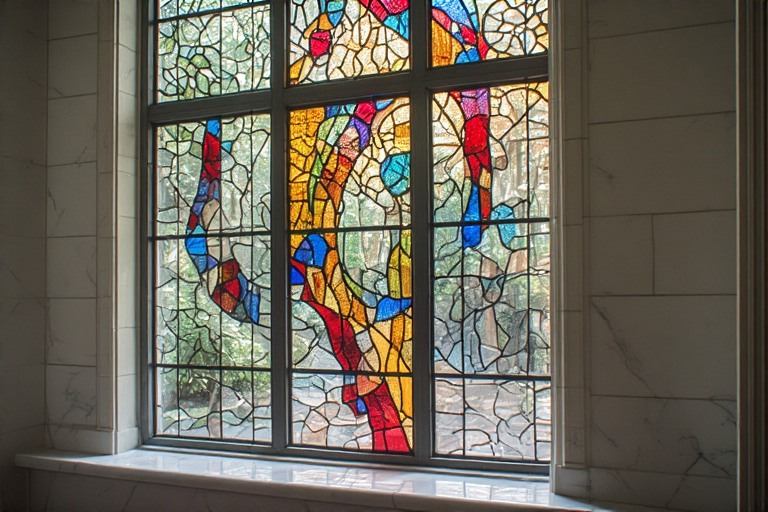 Colorful stained window glass design for entryways