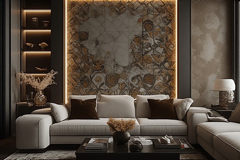 Luxury Living Room Interior with Statement Patterns and Feature Walls