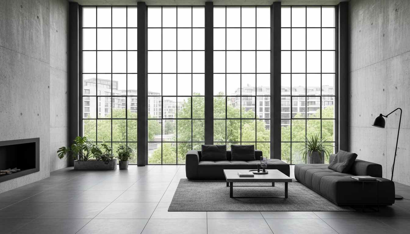 Industrial steel frame window design with slim profiles