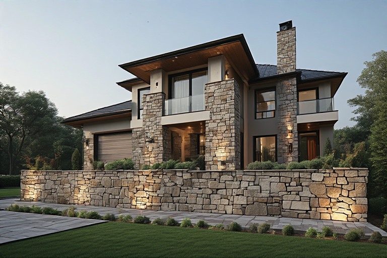 Stone Cladding Front Wall Design for Home