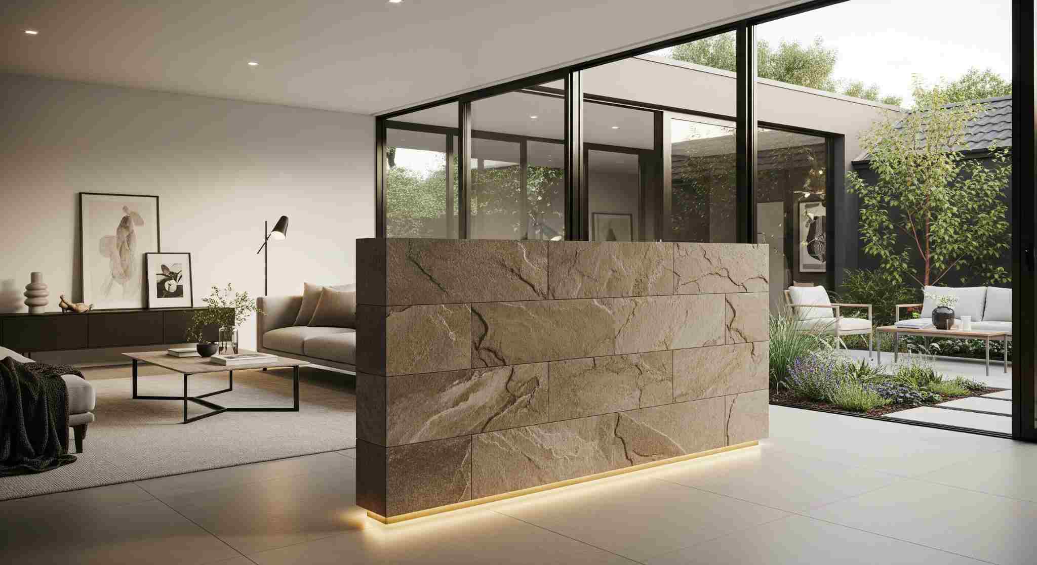 Stone Look Tiled Masonry Half-Partition