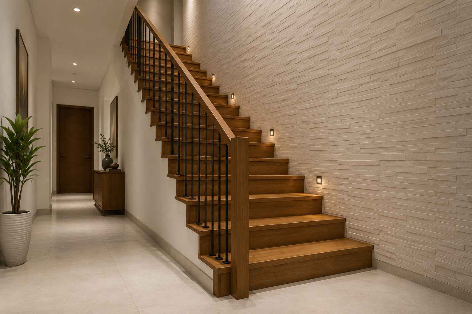 Straight Wooden Staircase Design