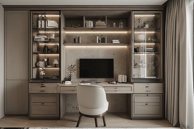 Study Table with Glass-Front Display Cabinets for Elegant and Organized Storage