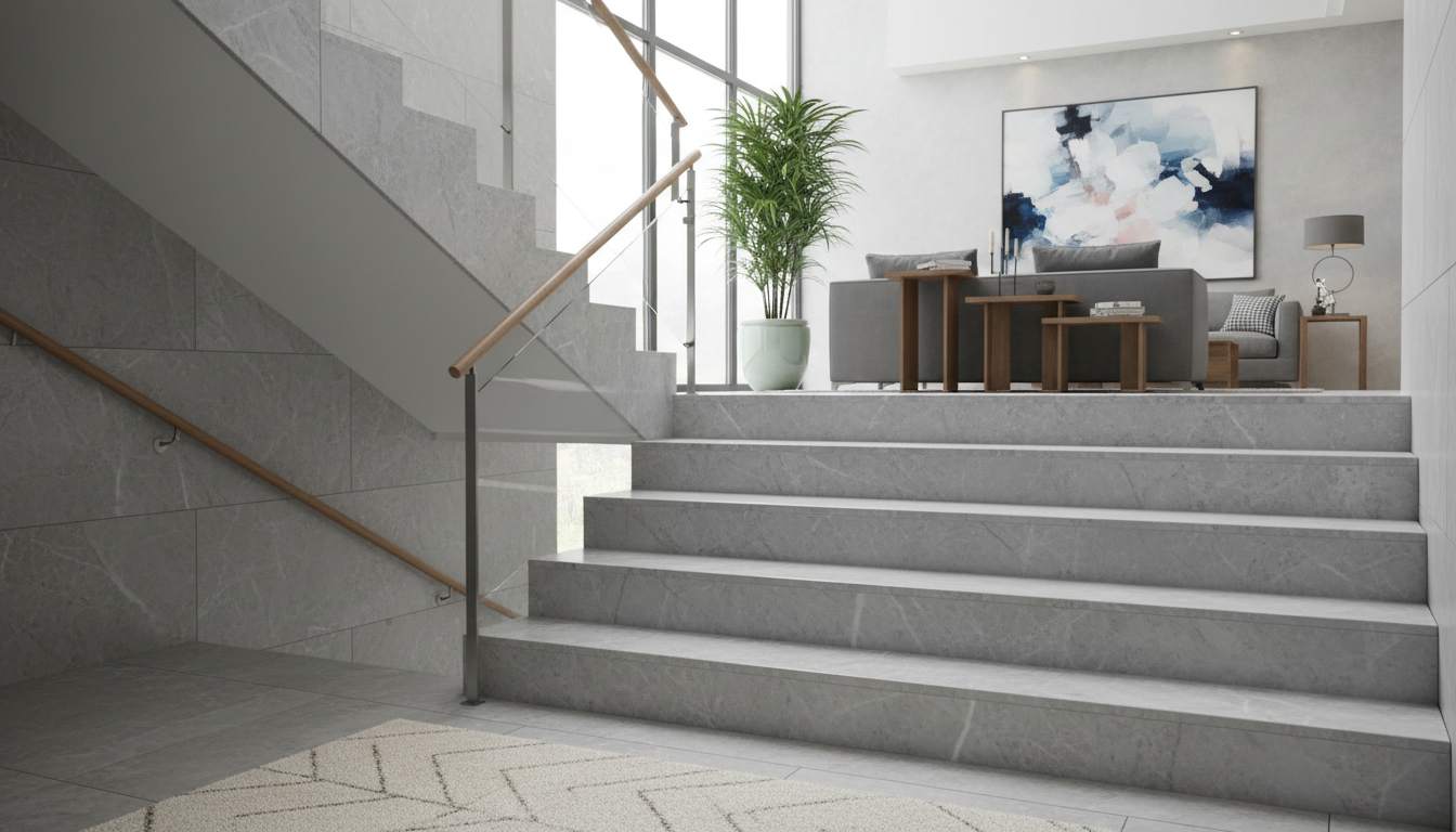 Subtle grey marble stairs design for home interiors