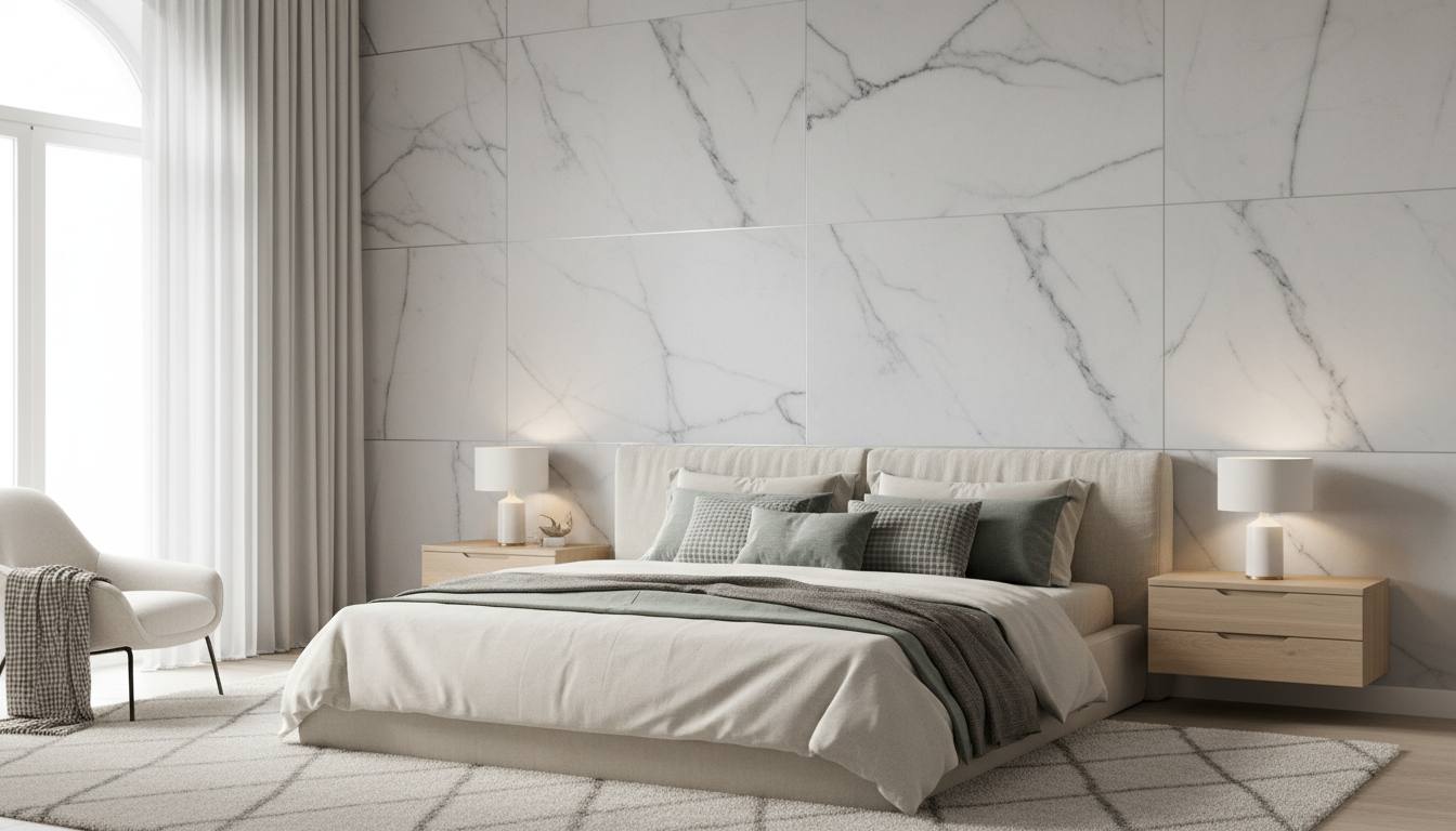 Subtle grey veined marble tile wallpaper for minimalist room decor